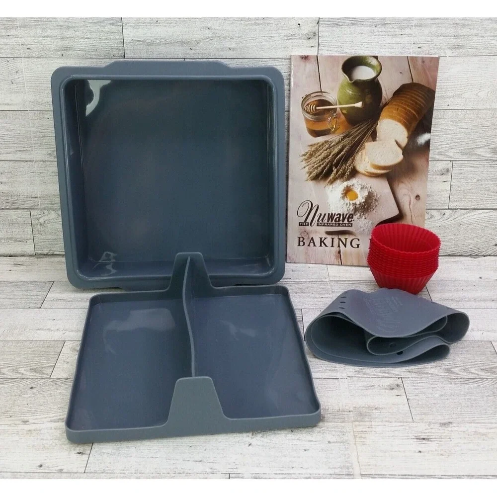 Nuwave Silicon Bakeware Set Bake Pan Divider Ring Cupcake Liners and Baking Book